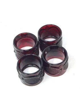 Vintage Avon 1876 Cape Cod Ruby Red Glass Napkin Ring Set (Box with 4 Rings)